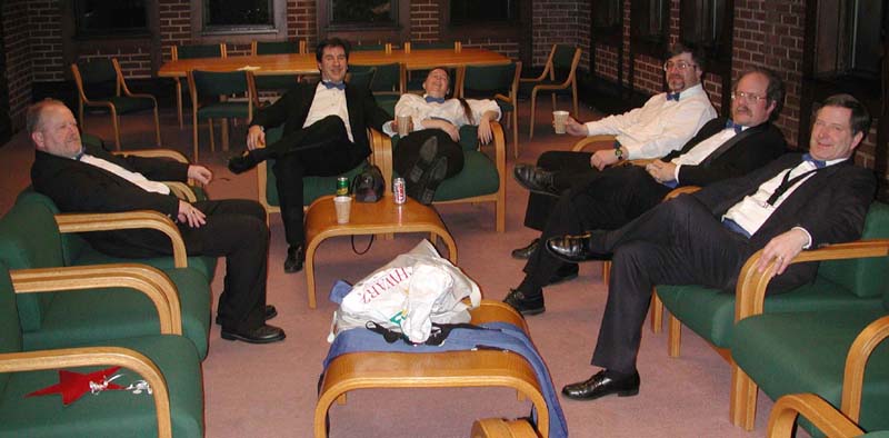 Roseville Big Band members relax in comfortable chairs.