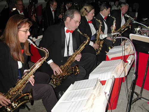 Sax section members concentrate on their music.