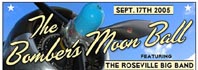 Miss Mitchell, the CAF's restored B-25 bomber, furnishes the background for the text: The Bomber's Moon Ball, featuring the Roseville Big Band.