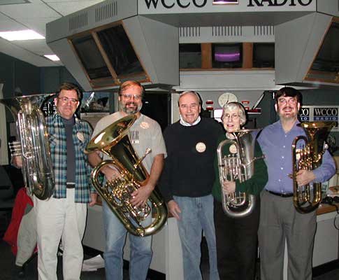 Jerry, Roger, Charlie Boone, Carol, and Glen at the WCCO Radio studio