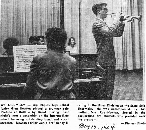 Glen Newton plays a trumpet solo, accompanied by his mother, Dorothy Newton.