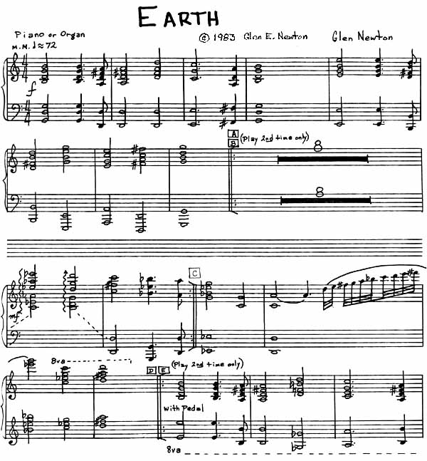"Earth" - page 1 of piano part.
