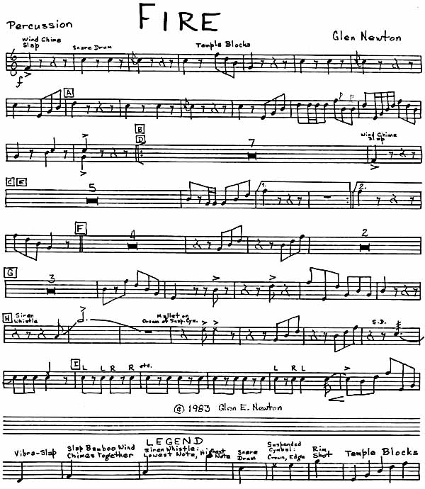 "Fire" - page 1 of percussion part