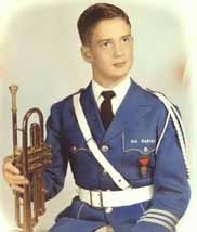 Glen Newton with trumpet and BRHS band uniform. Bigger picture is 31K.