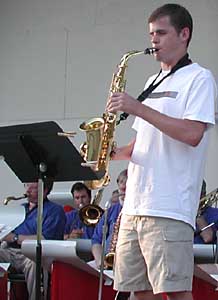 Eric solos in front of the band.